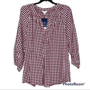 Crown & Ivy small womens v neck blouse 3/4 sleeve cranberry icon peasant fall